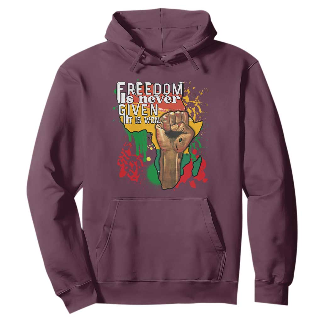 Black History Month Hoodie Freedom Is Never Given It Is Won Equal Rights Raised Fist