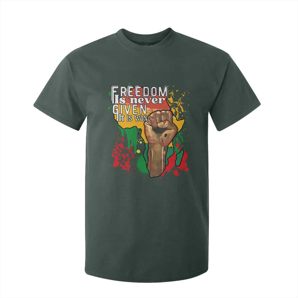 Black History Month T Shirt For Kid Freedom Is Never Given It Is Won Equal Rights Raised Fist
