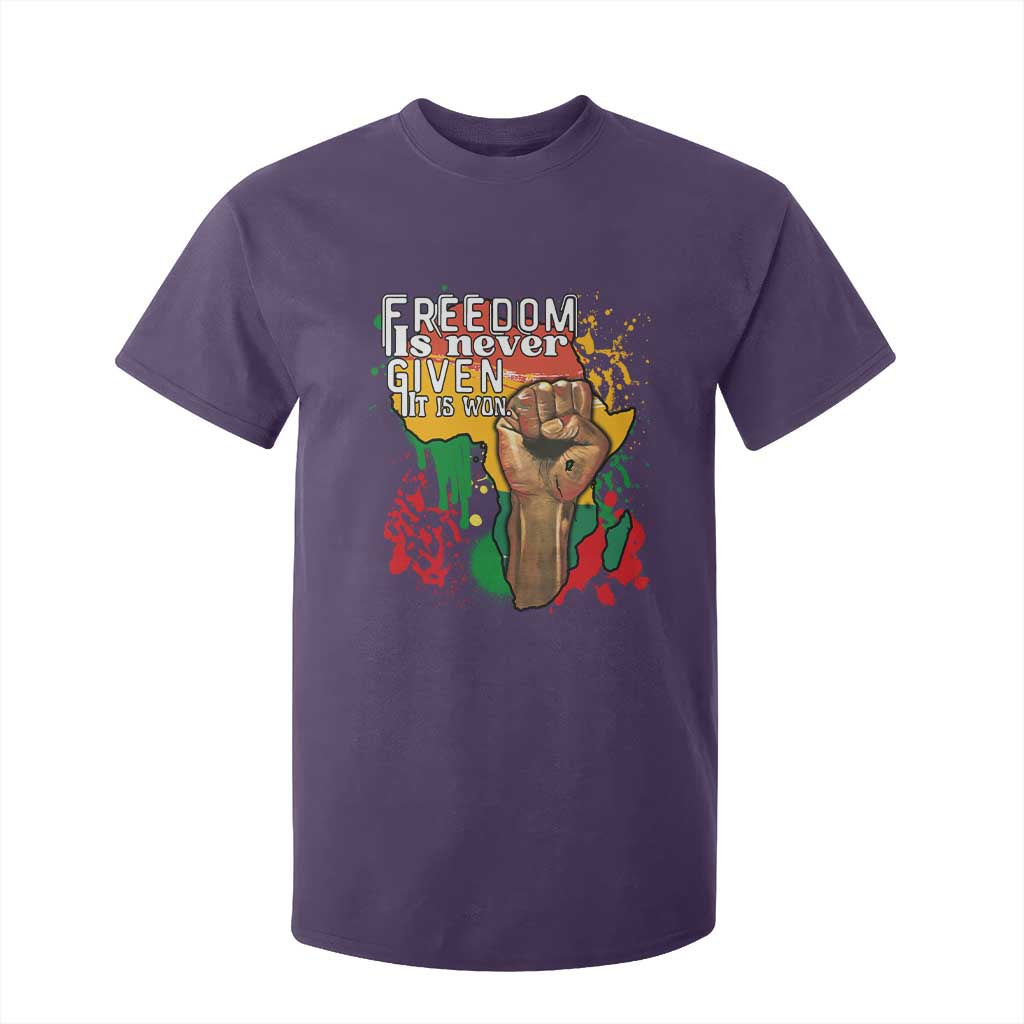 Black History Month T Shirt For Kid Freedom Is Never Given It Is Won Equal Rights Raised Fist