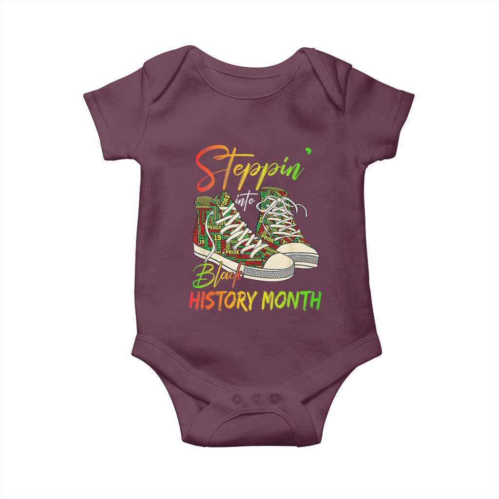 Stepping Into Black History Month Baby Onesie Black Pride Sneakers