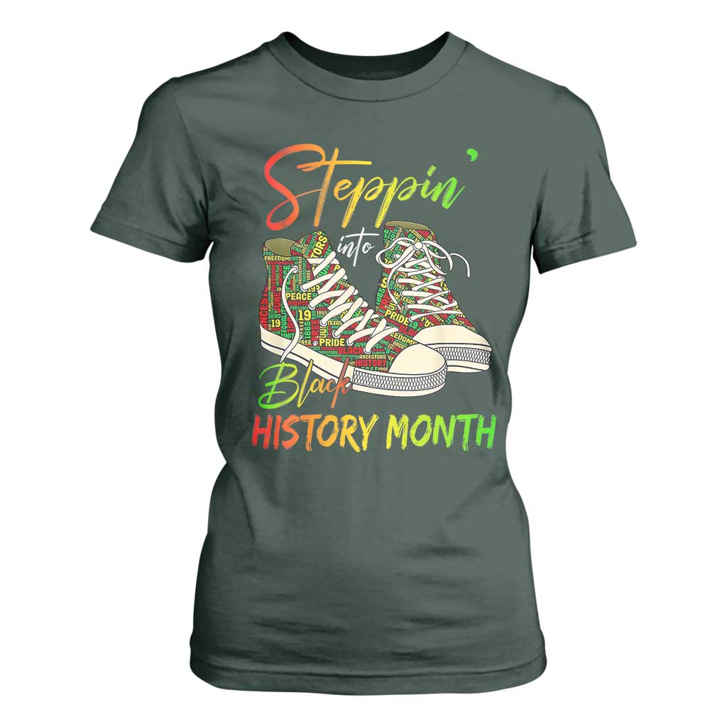 Stepping Into Black History Month T Shirt For Women Black Pride Sneakers