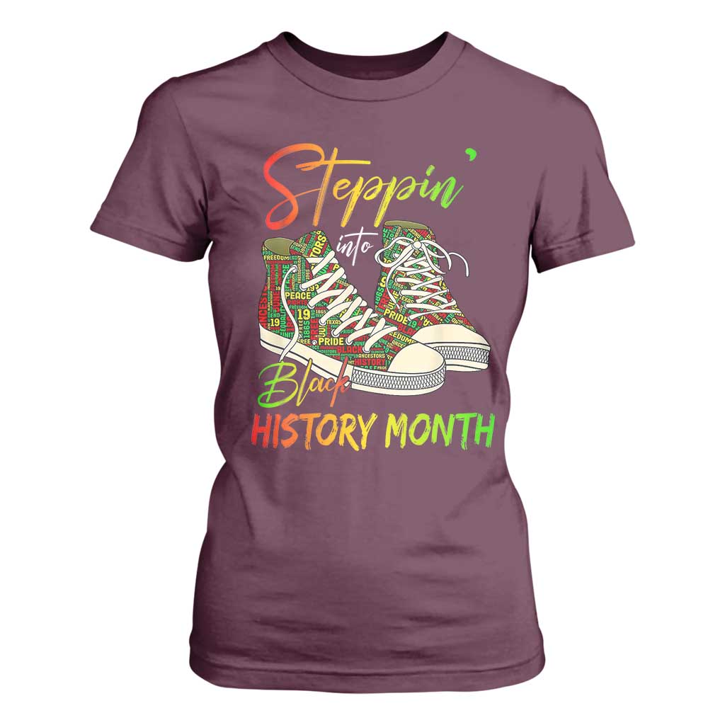 Stepping Into Black History Month T Shirt For Women Black Pride Sneakers