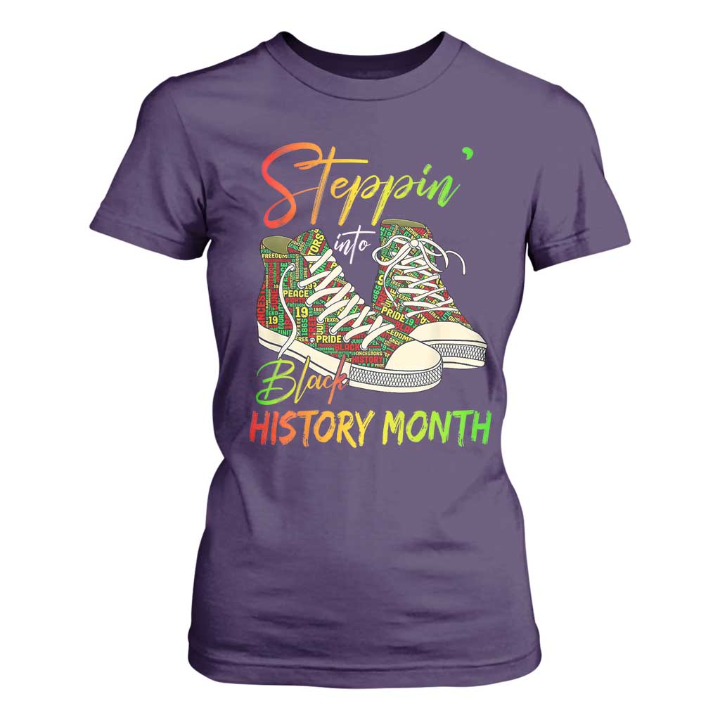 Stepping Into Black History Month T Shirt For Women Black Pride Sneakers