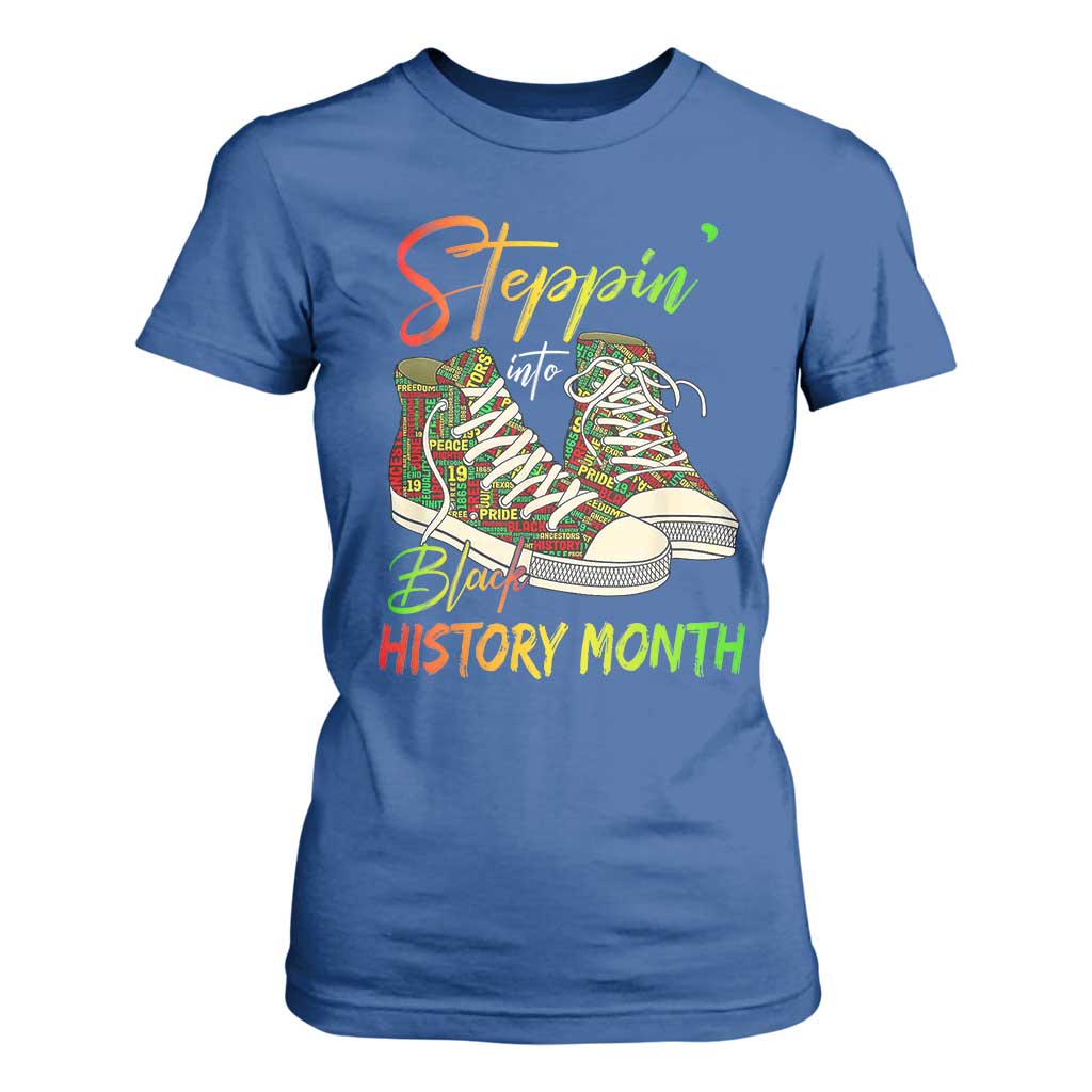 Stepping Into Black History Month T Shirt For Women Black Pride Sneakers