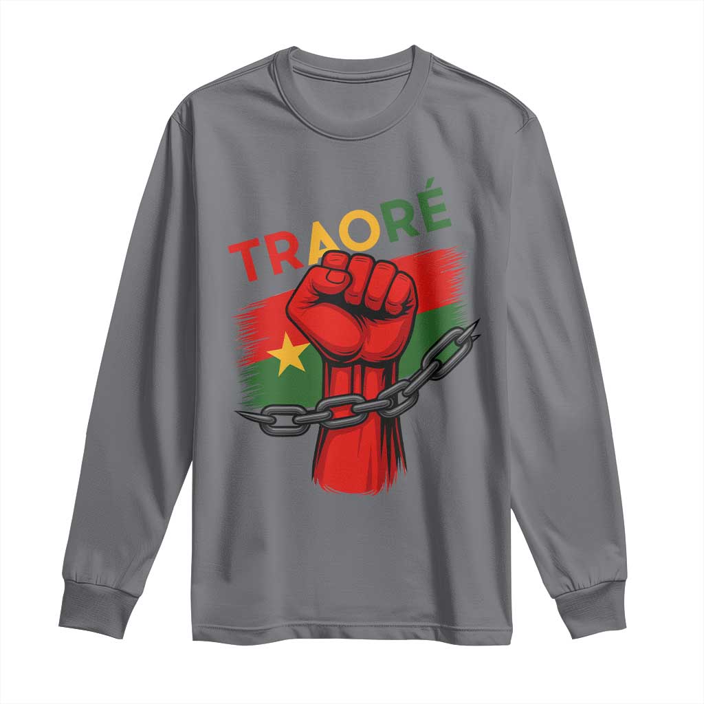 Stand With Traoré 2025 Long Sleeve Shirt Burkina Faso Flag Raised Fist Broken Chains
