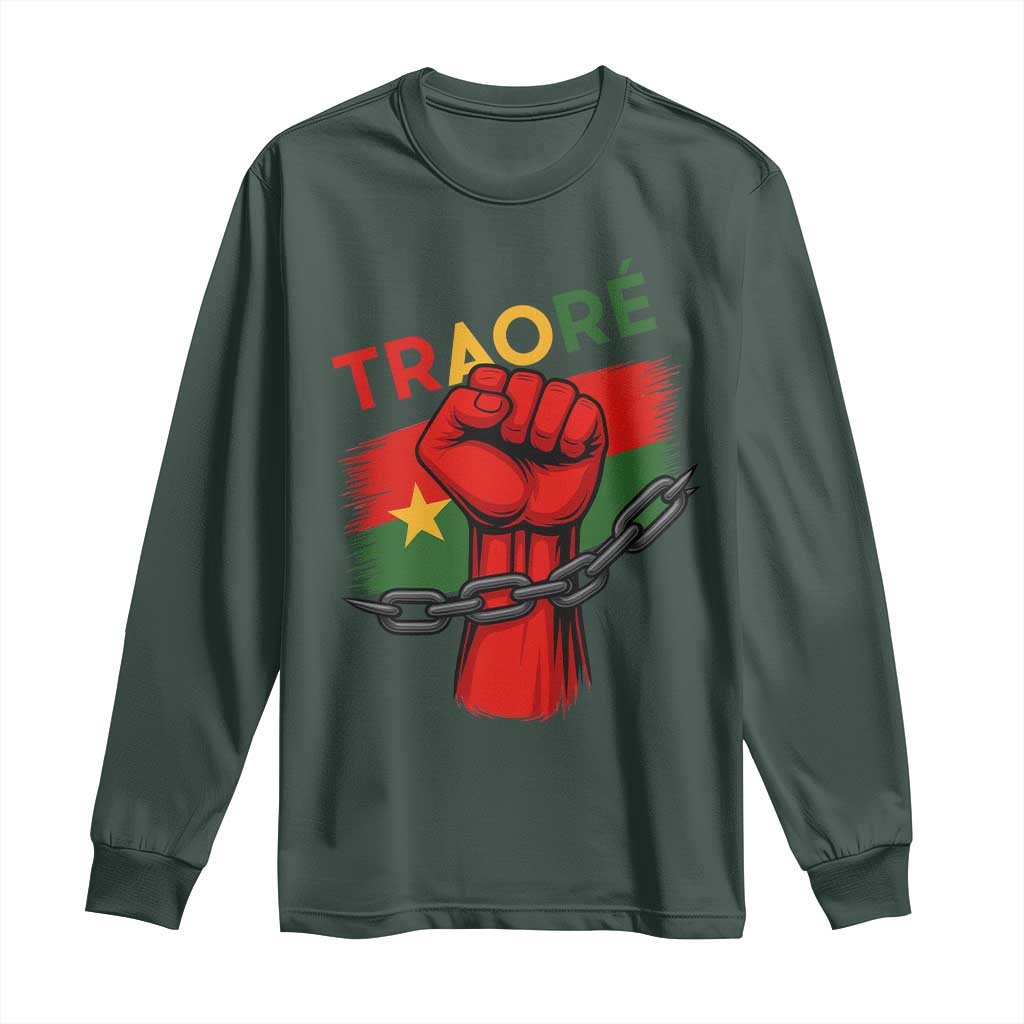 Stand With Traoré 2025 Long Sleeve Shirt Burkina Faso Flag Raised Fist Broken Chains