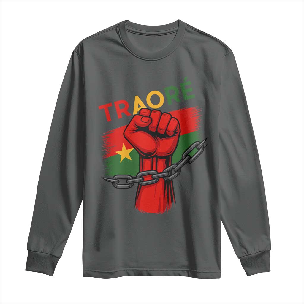 Stand With Traoré 2025 Long Sleeve Shirt Burkina Faso Flag Raised Fist Broken Chains