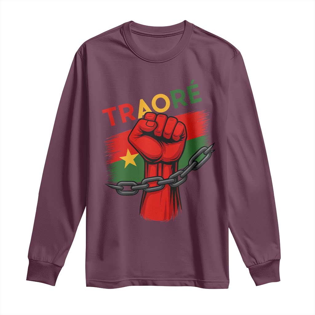 Stand With Traoré 2025 Long Sleeve Shirt Burkina Faso Flag Raised Fist Broken Chains