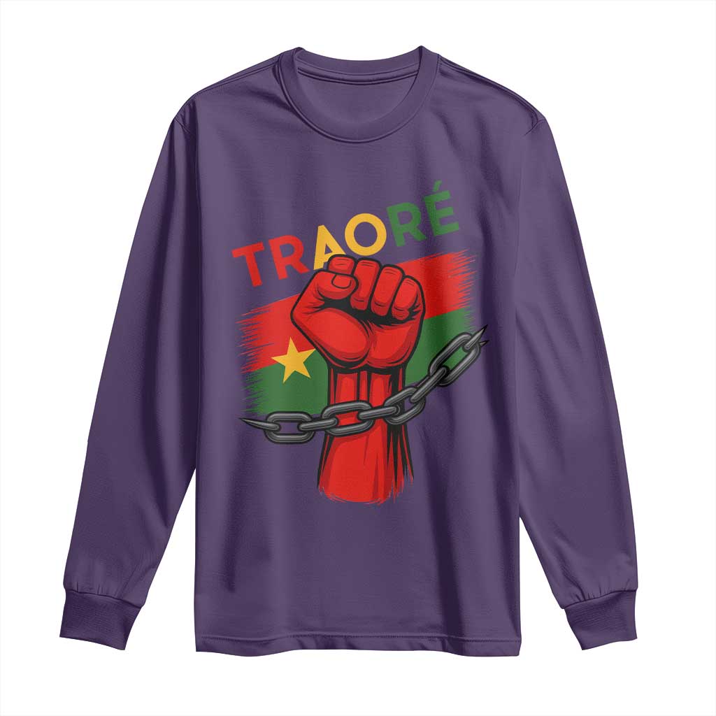 Stand With Traoré 2025 Long Sleeve Shirt Burkina Faso Flag Raised Fist Broken Chains