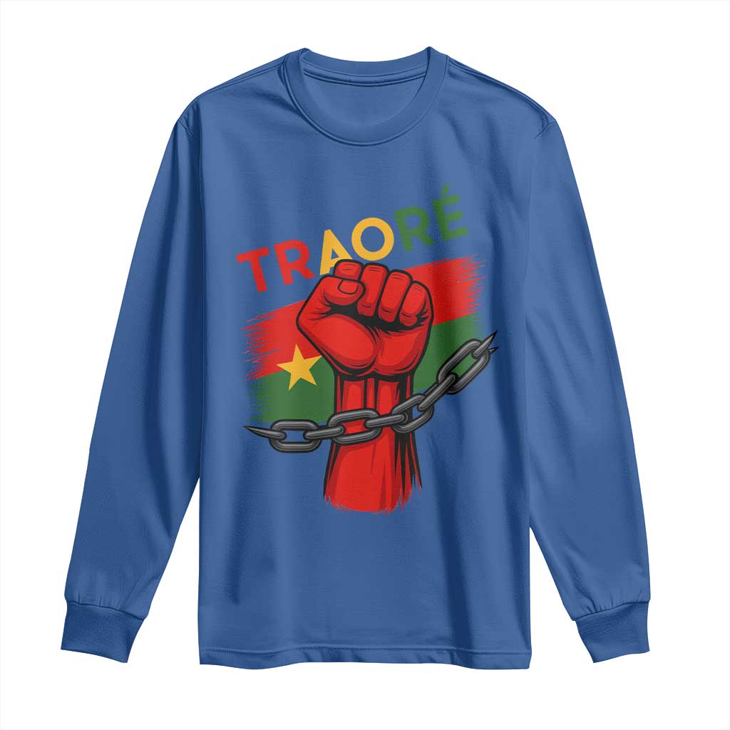Stand With Traoré 2025 Long Sleeve Shirt Burkina Faso Flag Raised Fist Broken Chains