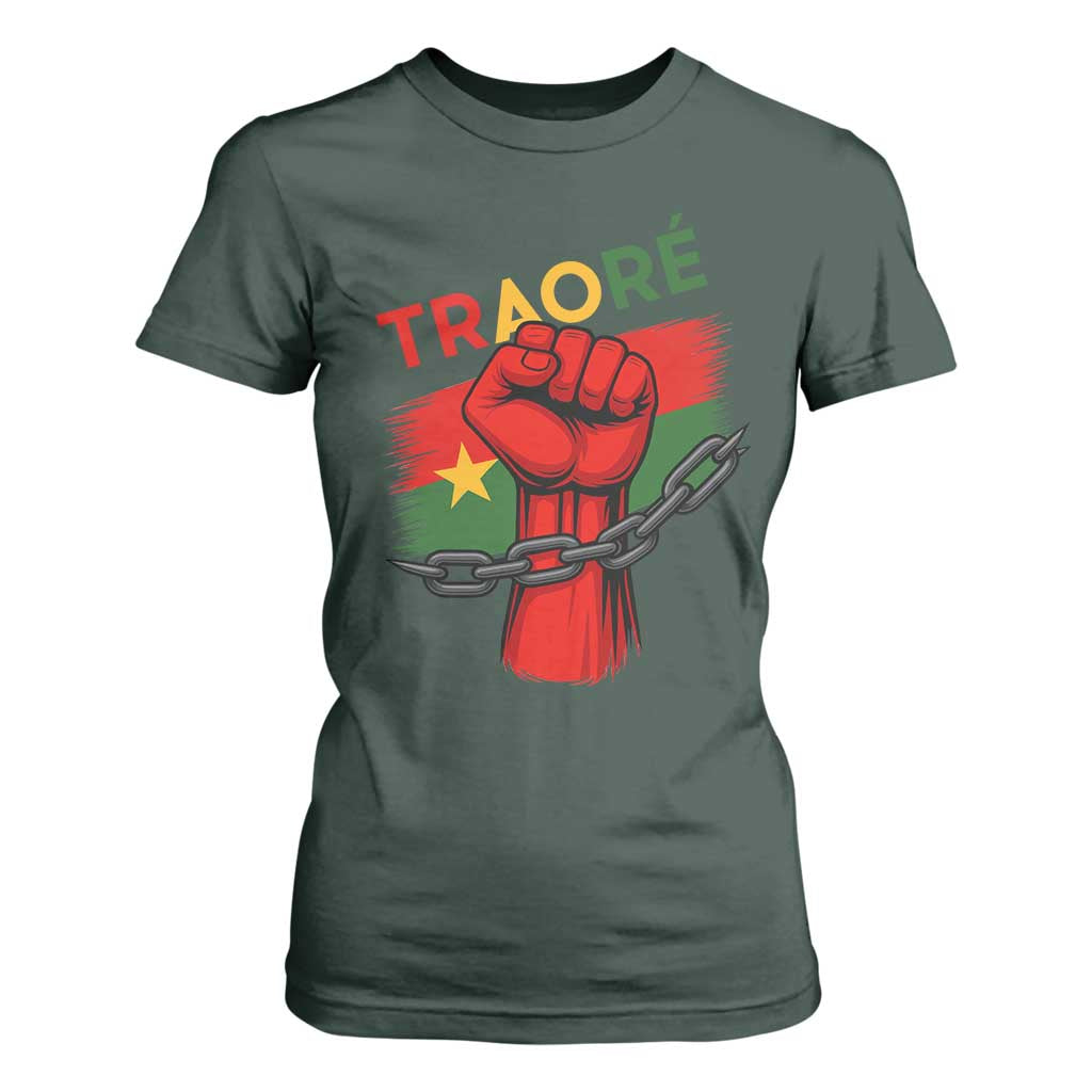 Stand With Traoré 2025 T Shirt For Women Burkina Faso Flag Raised Fist Broken Chains