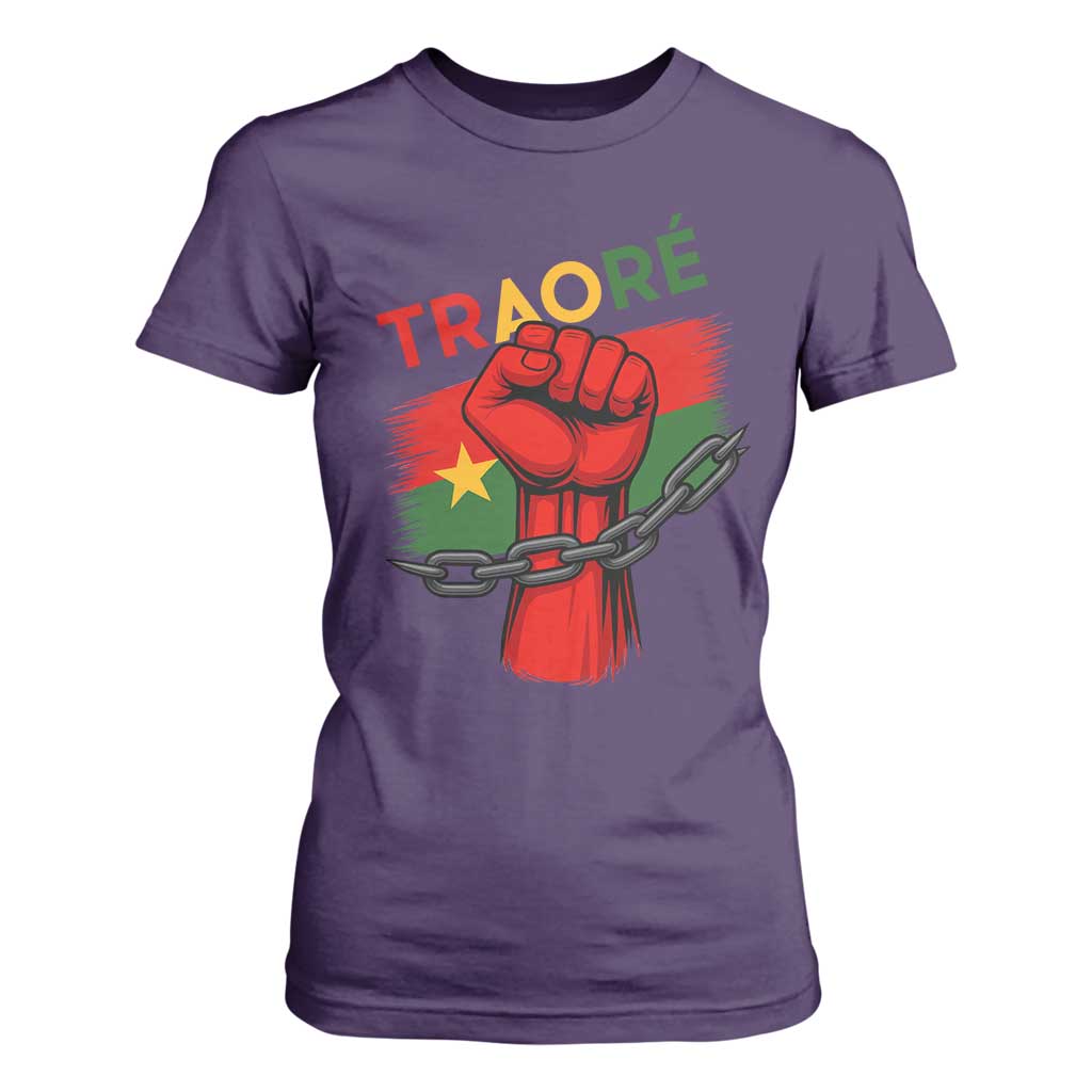 Stand With Traoré 2025 T Shirt For Women Burkina Faso Flag Raised Fist Broken Chains