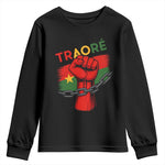 Stand With Traoré 2025 Youth Sweatshirt Burkina Faso Flag Raised Fist Broken Chains
