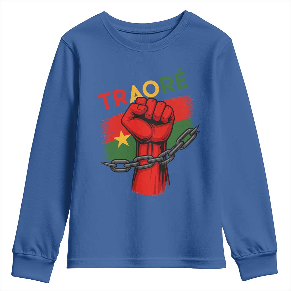 Stand With Traoré 2025 Youth Sweatshirt Burkina Faso Flag Raised Fist Broken Chains