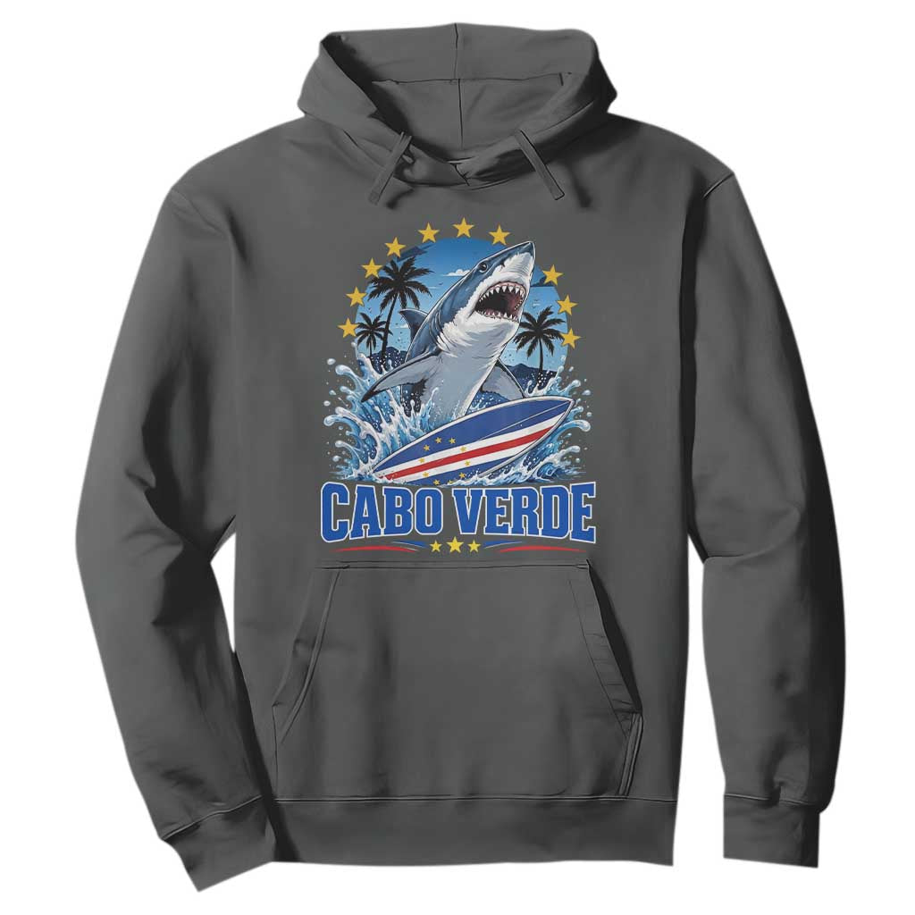 Cabo Verde Surfing Blue Shark Surfboard Hoodie Cape Verde Flag Tropical Ocean Wave
