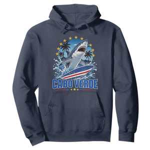 Cabo Verde Surfing Blue Shark Surfboard Hoodie Cape Verde Flag Tropical Ocean Wave