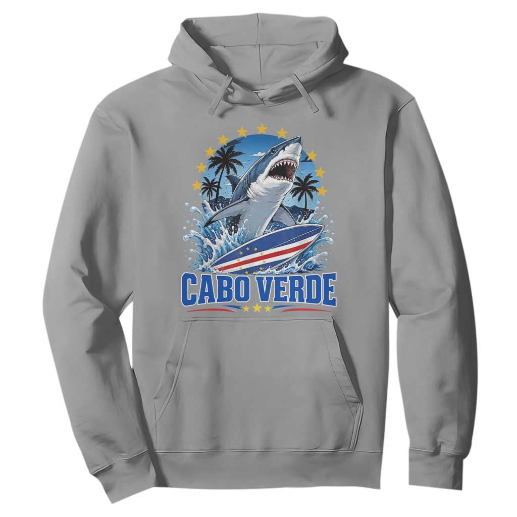Cabo Verde Surfing Blue Shark Surfboard Hoodie Cape Verde Flag Tropical Ocean Wave