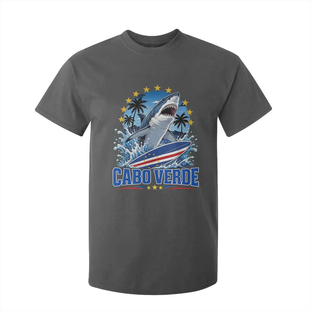 Cabo Verde Surfing Blue Shark Surfboard T Shirt For Kid Cape Verde Flag Tropical Ocean Wave