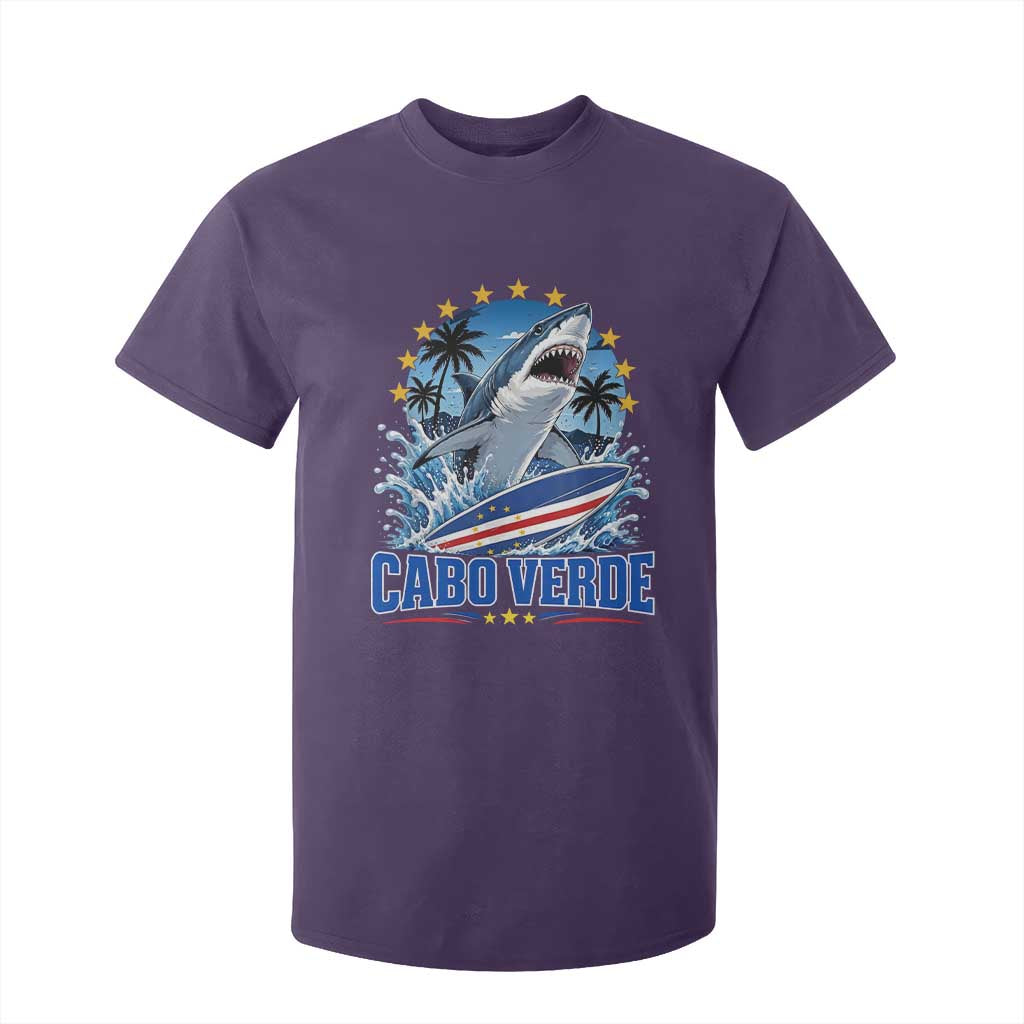 Cabo Verde Surfing Blue Shark Surfboard T Shirt For Kid Cape Verde Flag Tropical Ocean Wave