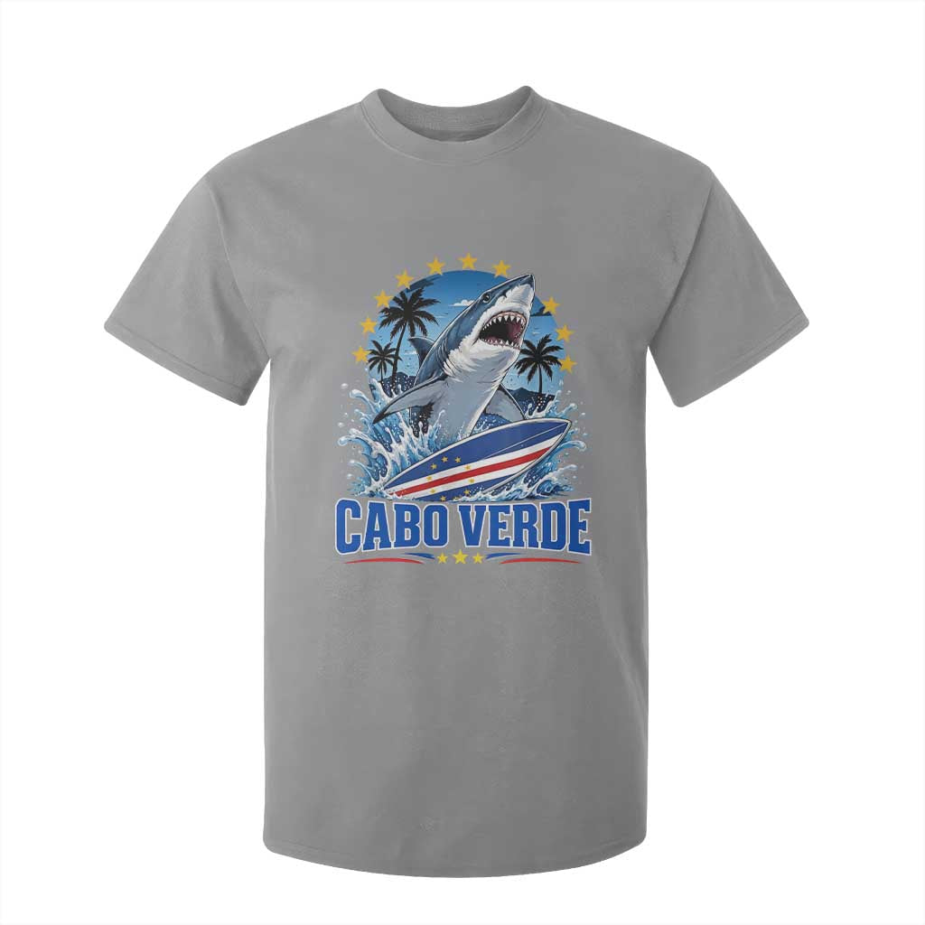 Cabo Verde Surfing Blue Shark Surfboard T Shirt For Kid Cape Verde Flag Tropical Ocean Wave