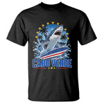 Cabo Verde Surfing Blue Shark Surfboard T Shirt Cape Verde Flag Tropical Ocean Wave