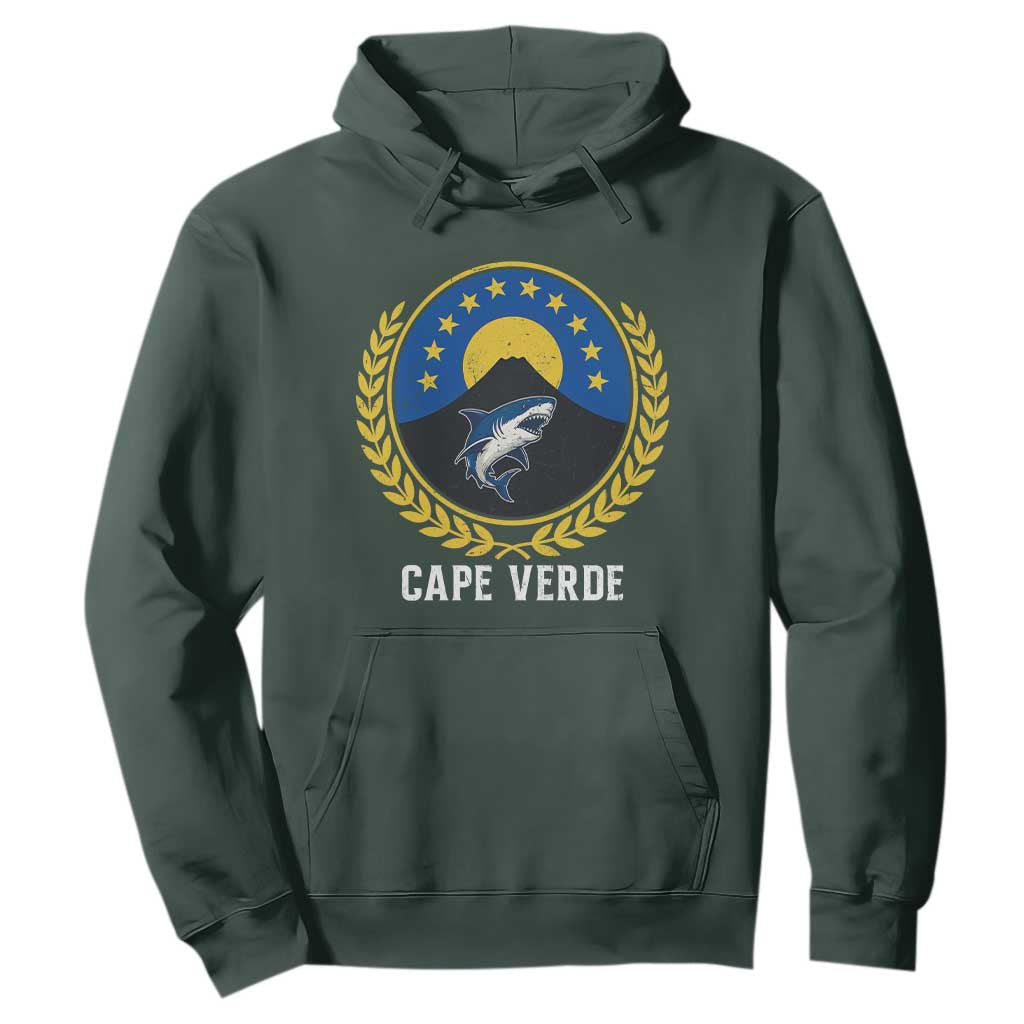 Cape Verde Volcano Blue Sharks Gold Laurel Crest Graphic Hoodie Retro Cabo Verde Heritage Pride