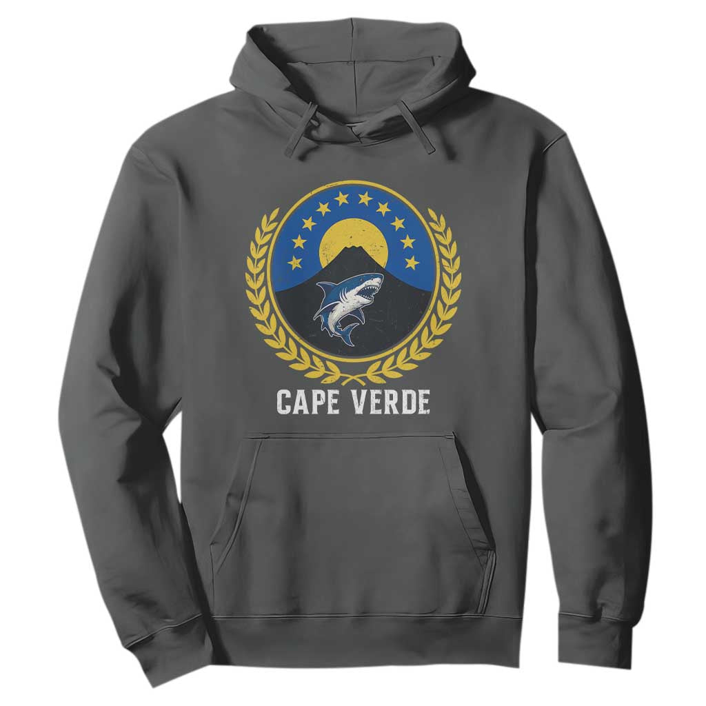 Cape Verde Volcano Blue Sharks Gold Laurel Crest Graphic Hoodie Retro Cabo Verde Heritage Pride