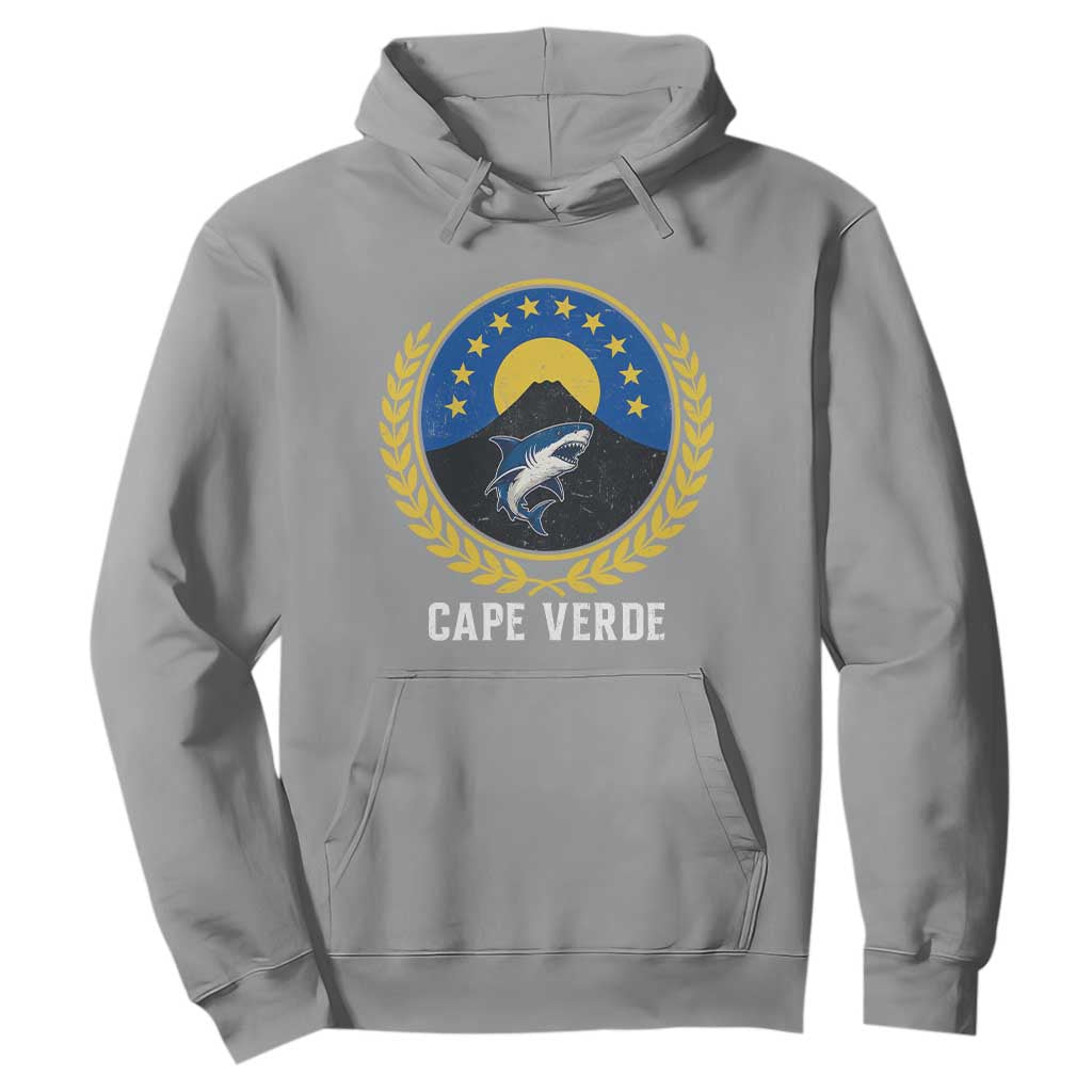 Cape Verde Volcano Blue Sharks Gold Laurel Crest Graphic Hoodie Retro Cabo Verde Heritage Pride