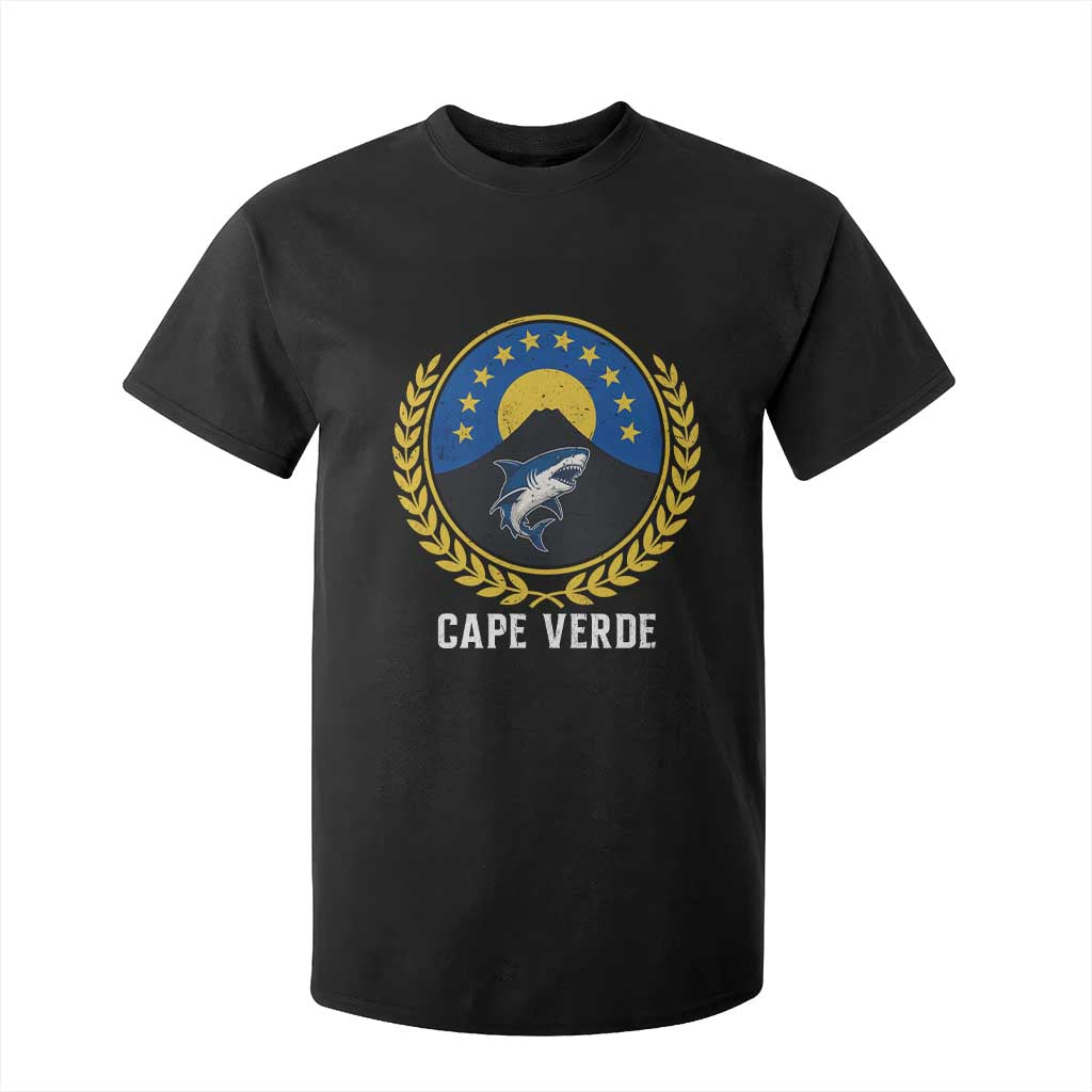 Cape Verde Volcano Blue Sharks Gold Laurel Crest Graphic T Shirt For Kid Retro Cabo Verde Heritage Pride