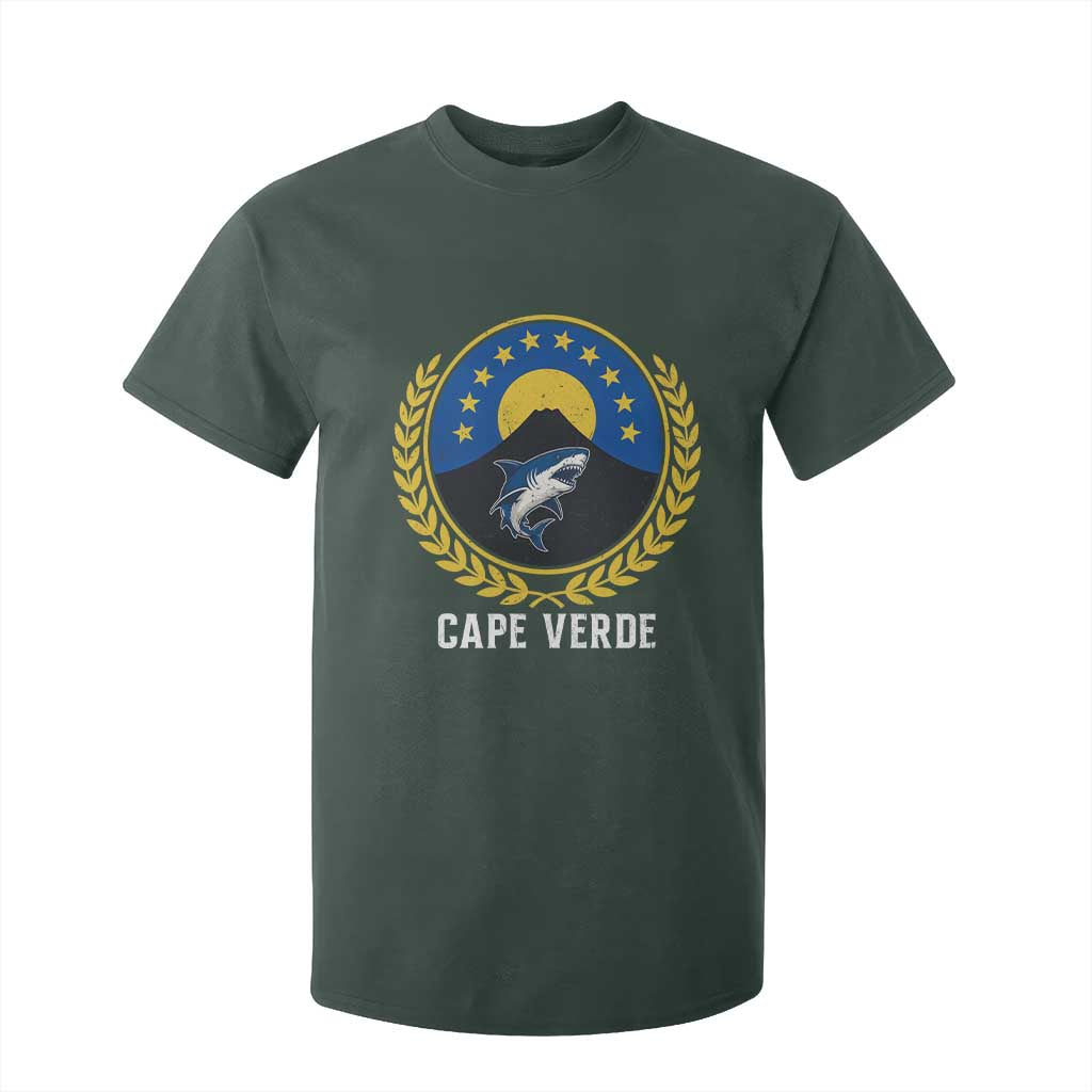 Cape Verde Volcano Blue Sharks Gold Laurel Crest Graphic T Shirt For Kid Retro Cabo Verde Heritage Pride