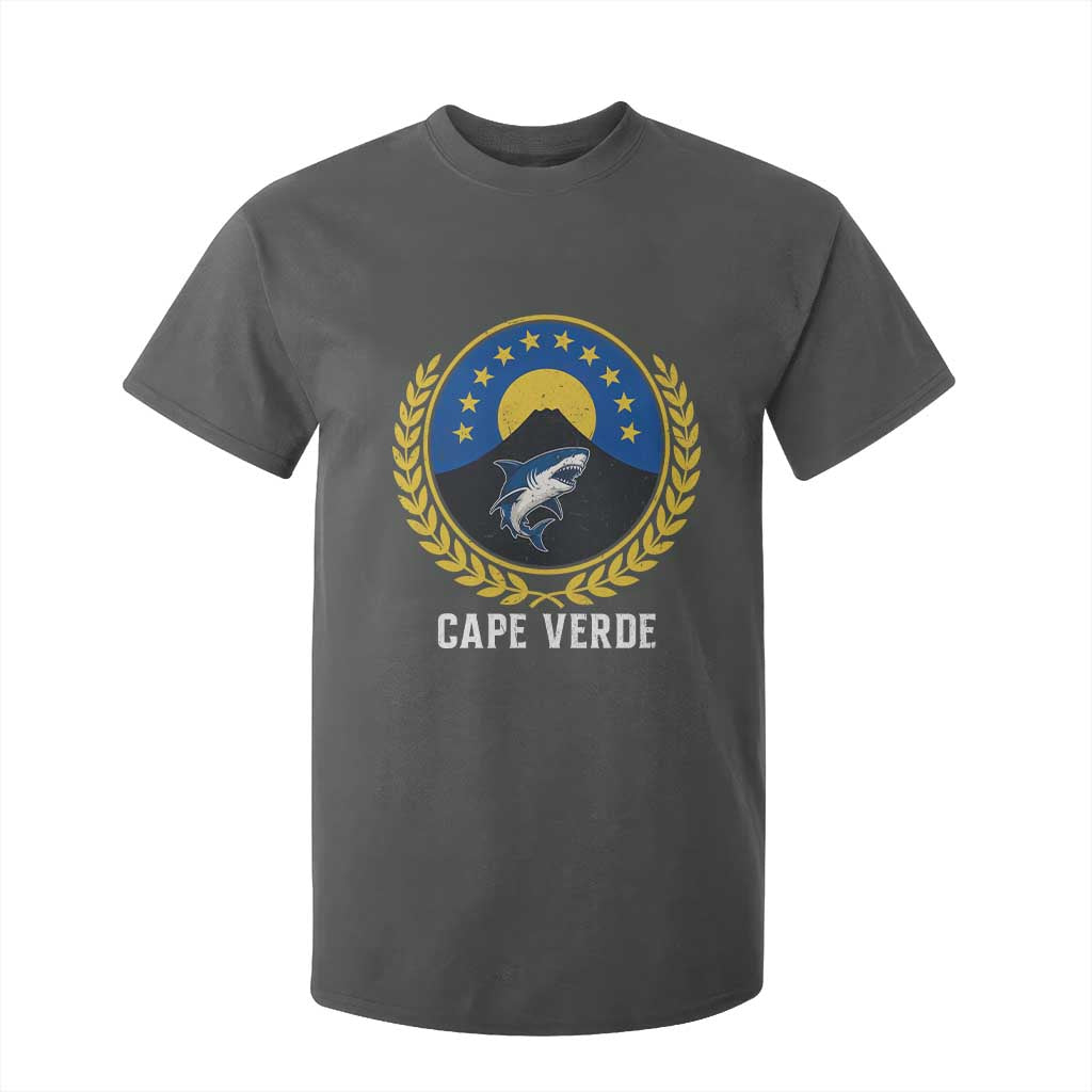 Cape Verde Volcano Blue Sharks Gold Laurel Crest Graphic T Shirt For Kid Retro Cabo Verde Heritage Pride