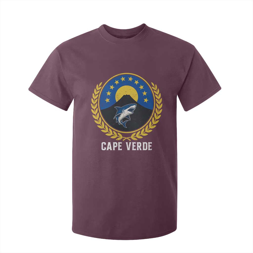 Cape Verde Volcano Blue Sharks Gold Laurel Crest Graphic T Shirt For Kid Retro Cabo Verde Heritage Pride