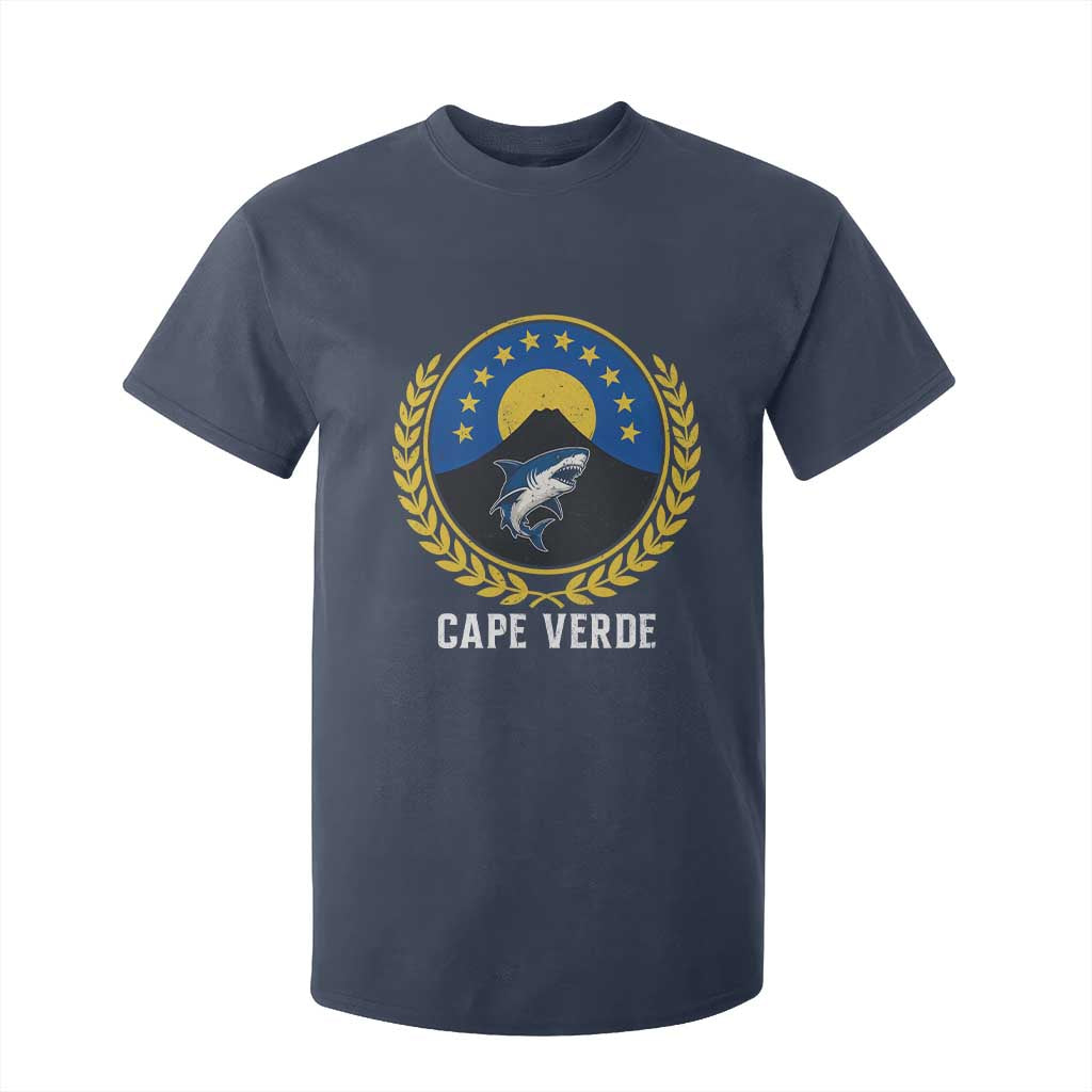 Cape Verde Volcano Blue Sharks Gold Laurel Crest Graphic T Shirt For Kid Retro Cabo Verde Heritage Pride