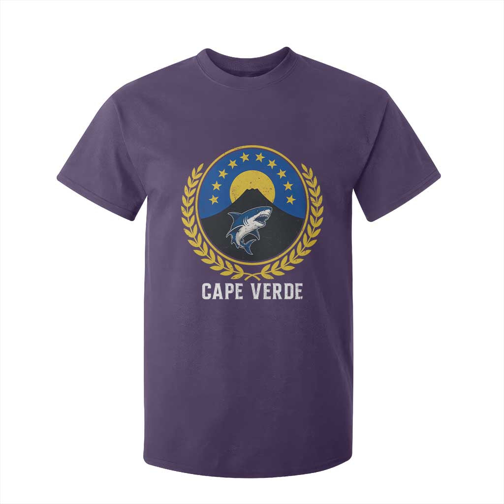 Cape Verde Volcano Blue Sharks Gold Laurel Crest Graphic T Shirt For Kid Retro Cabo Verde Heritage Pride