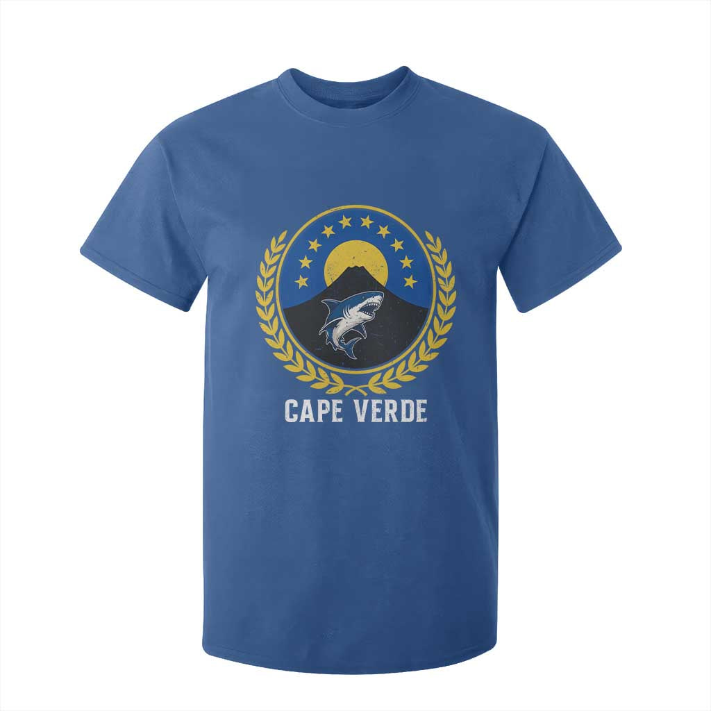 Cape Verde Volcano Blue Sharks Gold Laurel Crest Graphic T Shirt For Kid Retro Cabo Verde Heritage Pride