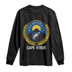 Cape Verde Volcano Blue Sharks Gold Laurel Crest Graphic Long Sleeve Shirt Retro Cabo Verde Heritage Pride