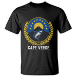 Cape Verde Volcano Blue Sharks Gold Laurel Crest Graphic T Shirt Retro Cabo Verde Heritage Pride
