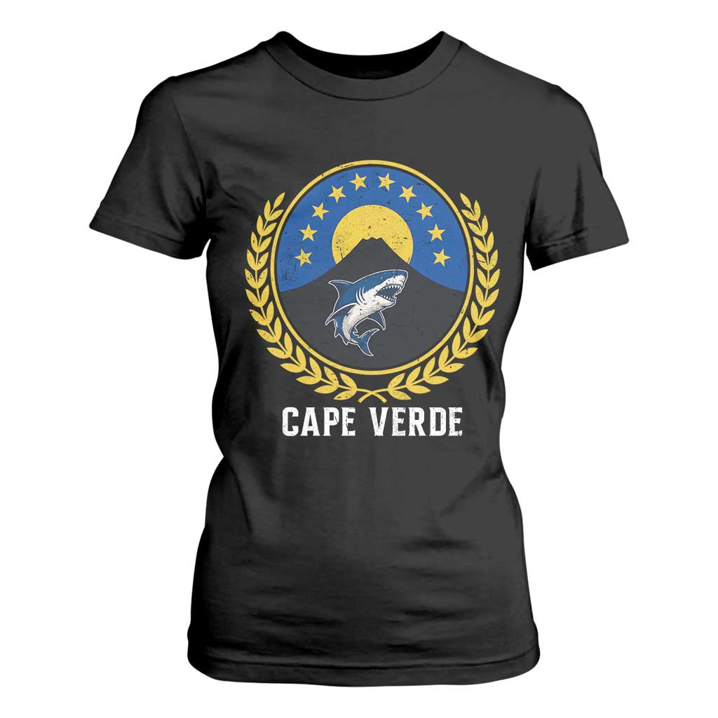Cape Verde Volcano Blue Sharks Gold Laurel Crest Graphic T Shirt For Women Retro Cabo Verde Heritage Pride