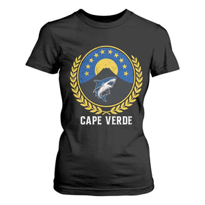 Cape Verde Volcano Blue Sharks Gold Laurel Crest Graphic T Shirt For Women Retro Cabo Verde Heritage Pride