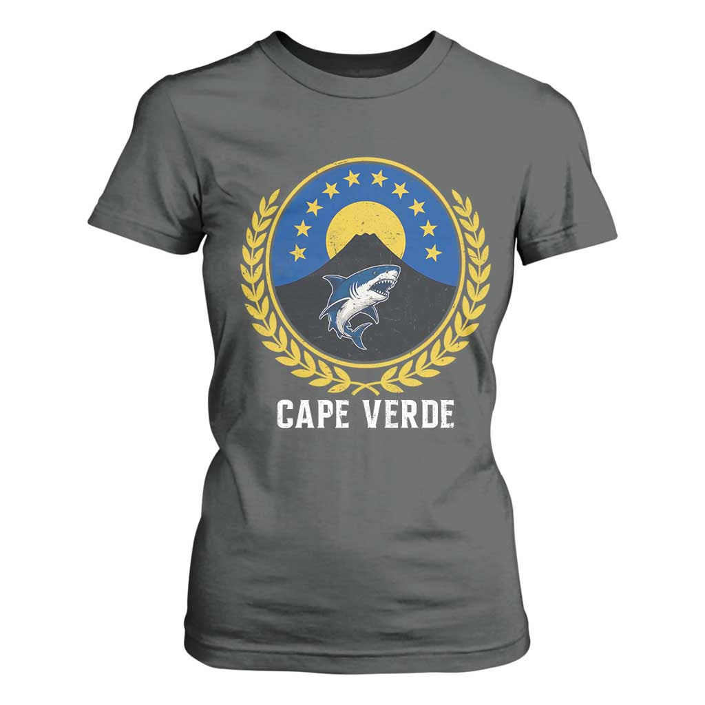 Cape Verde Volcano Blue Sharks Gold Laurel Crest Graphic T Shirt For Women Retro Cabo Verde Heritage Pride