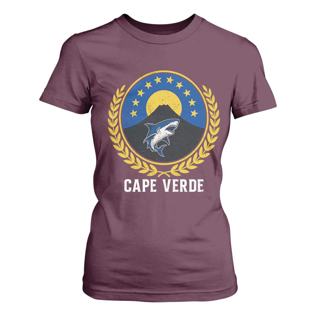 Cape Verde Volcano Blue Sharks Gold Laurel Crest Graphic T Shirt For Women Retro Cabo Verde Heritage Pride