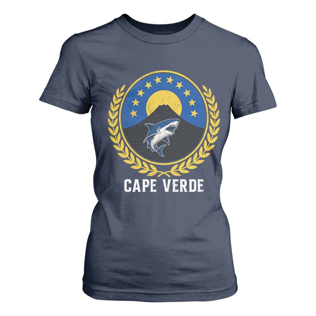 Cape Verde Volcano Blue Sharks Gold Laurel Crest Graphic T Shirt For Women Retro Cabo Verde Heritage Pride
