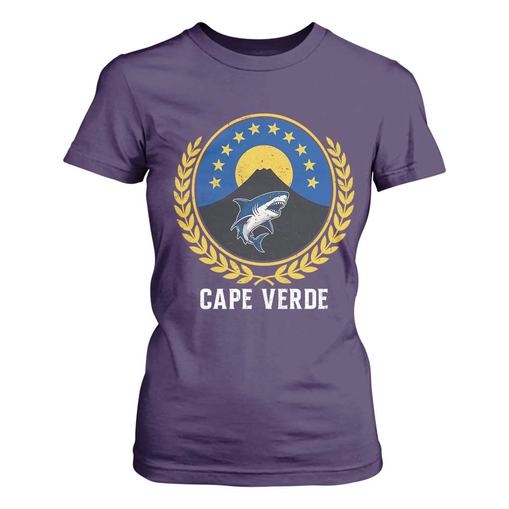 Cape Verde Volcano Blue Sharks Gold Laurel Crest Graphic T Shirt For Women Retro Cabo Verde Heritage Pride