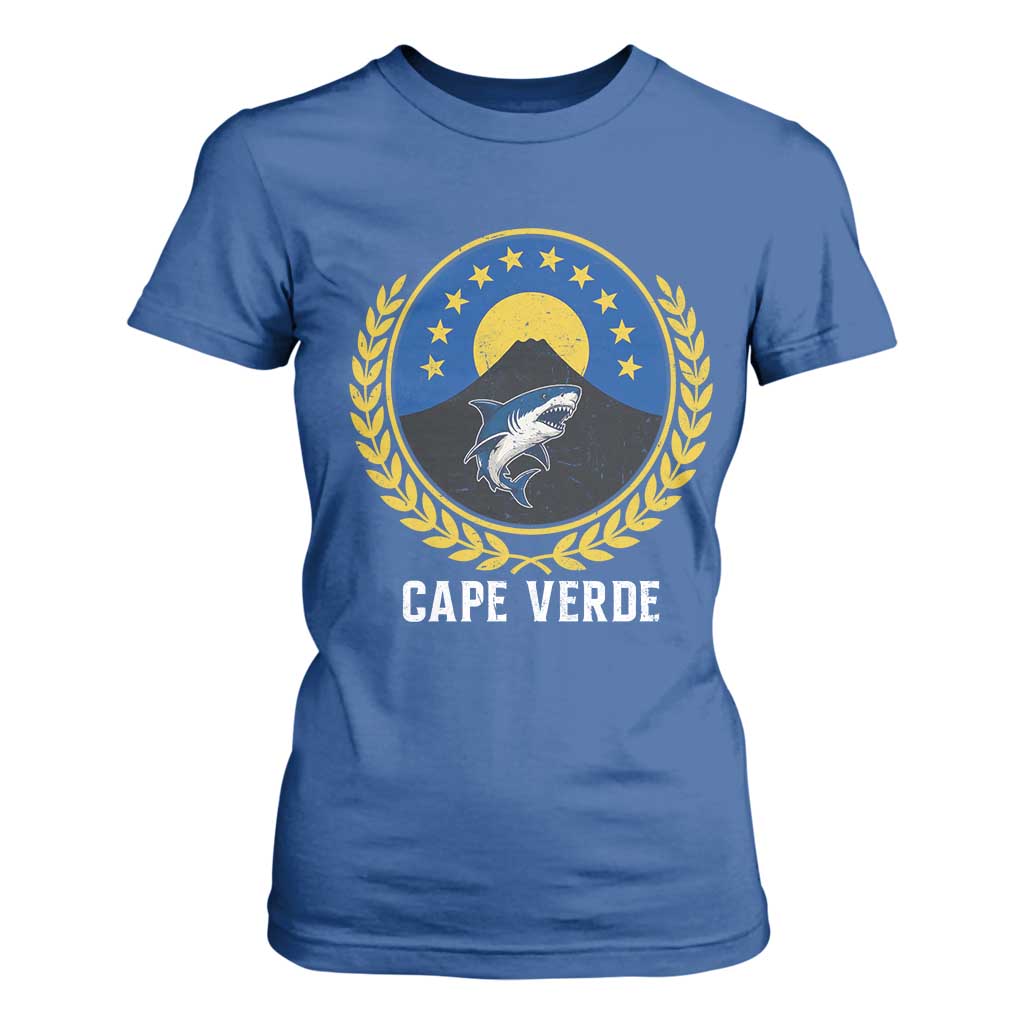 Cape Verde Volcano Blue Sharks Gold Laurel Crest Graphic T Shirt For Women Retro Cabo Verde Heritage Pride