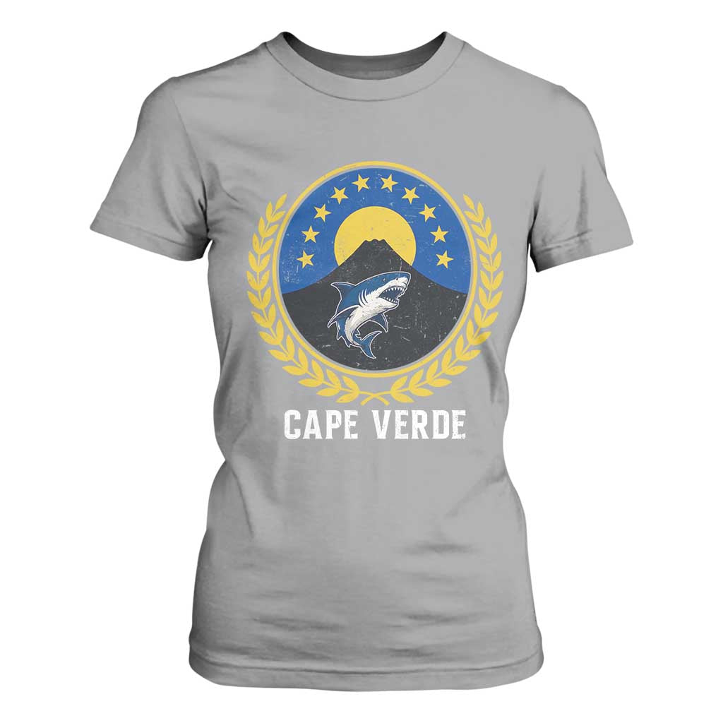 Cape Verde Volcano Blue Sharks Gold Laurel Crest Graphic T Shirt For Women Retro Cabo Verde Heritage Pride