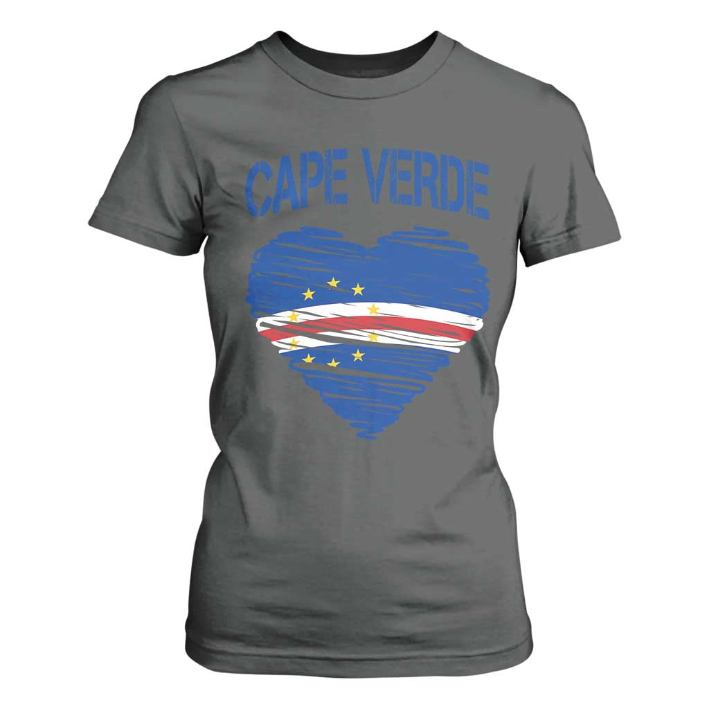 Cape Verde Scribble Flag Heart National Pride T Shirt For Women Cabo Verde Love