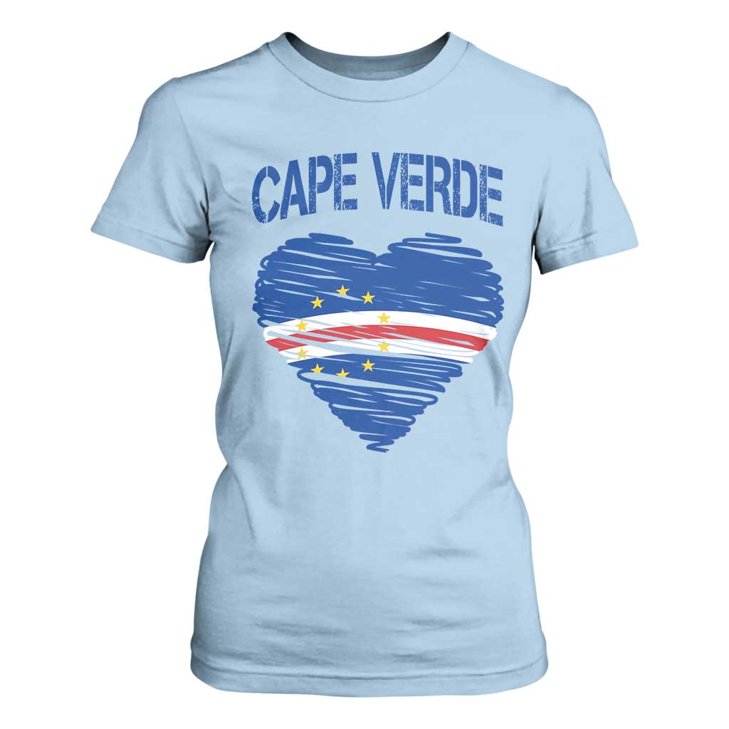Cape Verde Scribble Flag Heart National Pride T Shirt For Women Cabo Verde Love