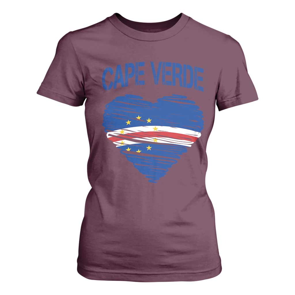Cape Verde Scribble Flag Heart National Pride T Shirt For Women Cabo Verde Love