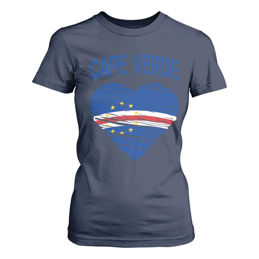 Cape Verde Scribble Flag Heart National Pride T Shirt For Women Cabo Verde Love