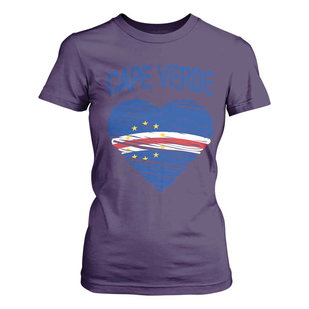 Cape Verde Scribble Flag Heart National Pride T Shirt For Women Cabo Verde Love